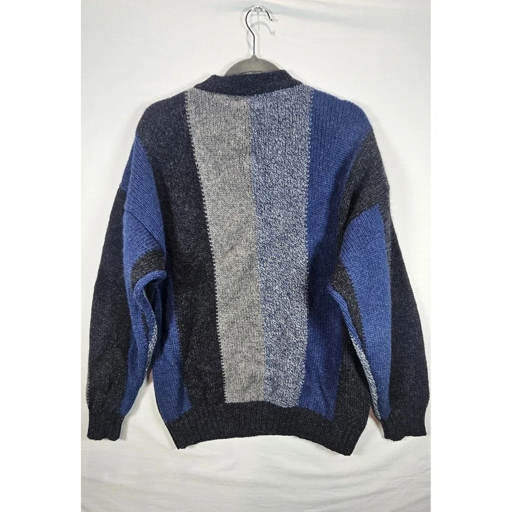 Vintage Structure 100% Wool Sweater Mens XL Colorblock Blue Gray Knit 90s - Picture 2 of 6